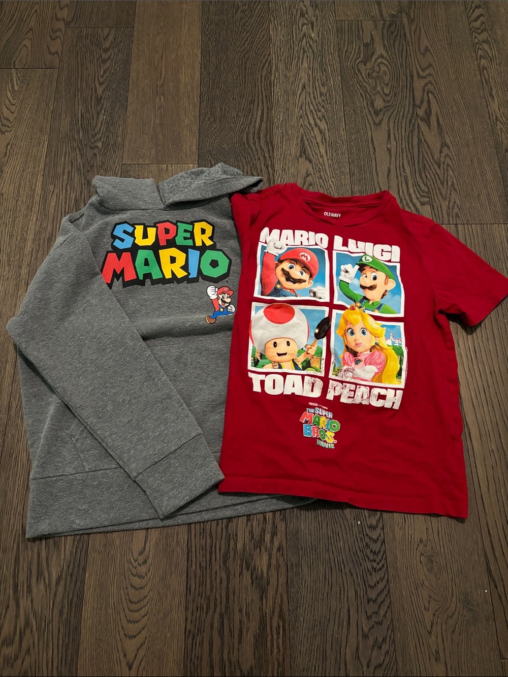 Old Navy Super Mario Red Tee & Gray Hoodie